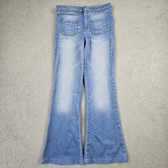 Guess Jeans Womens 23 Flare Braided Waistband Boho Stretch Denim Pants - Picture 2 of 9